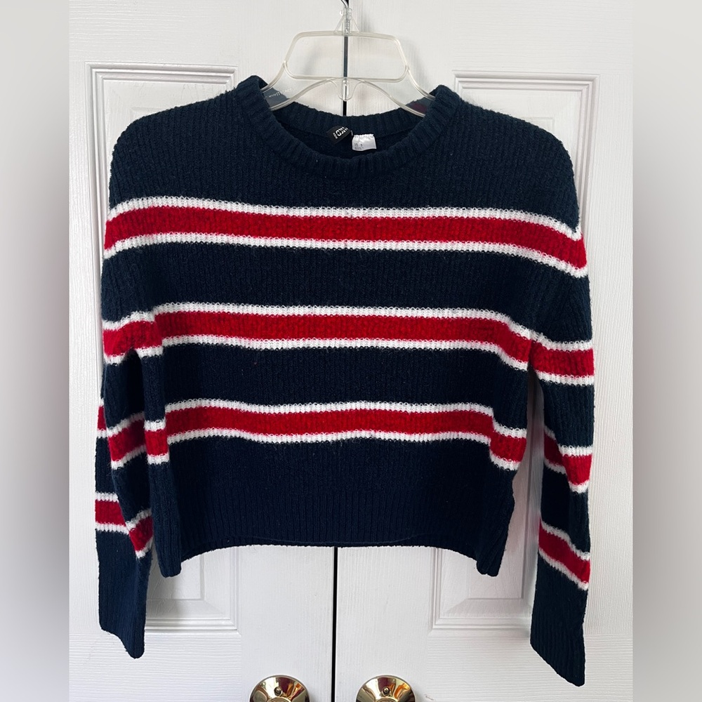 H&M DIVIDED Cropped Navy Sweater with Red and White Stripes